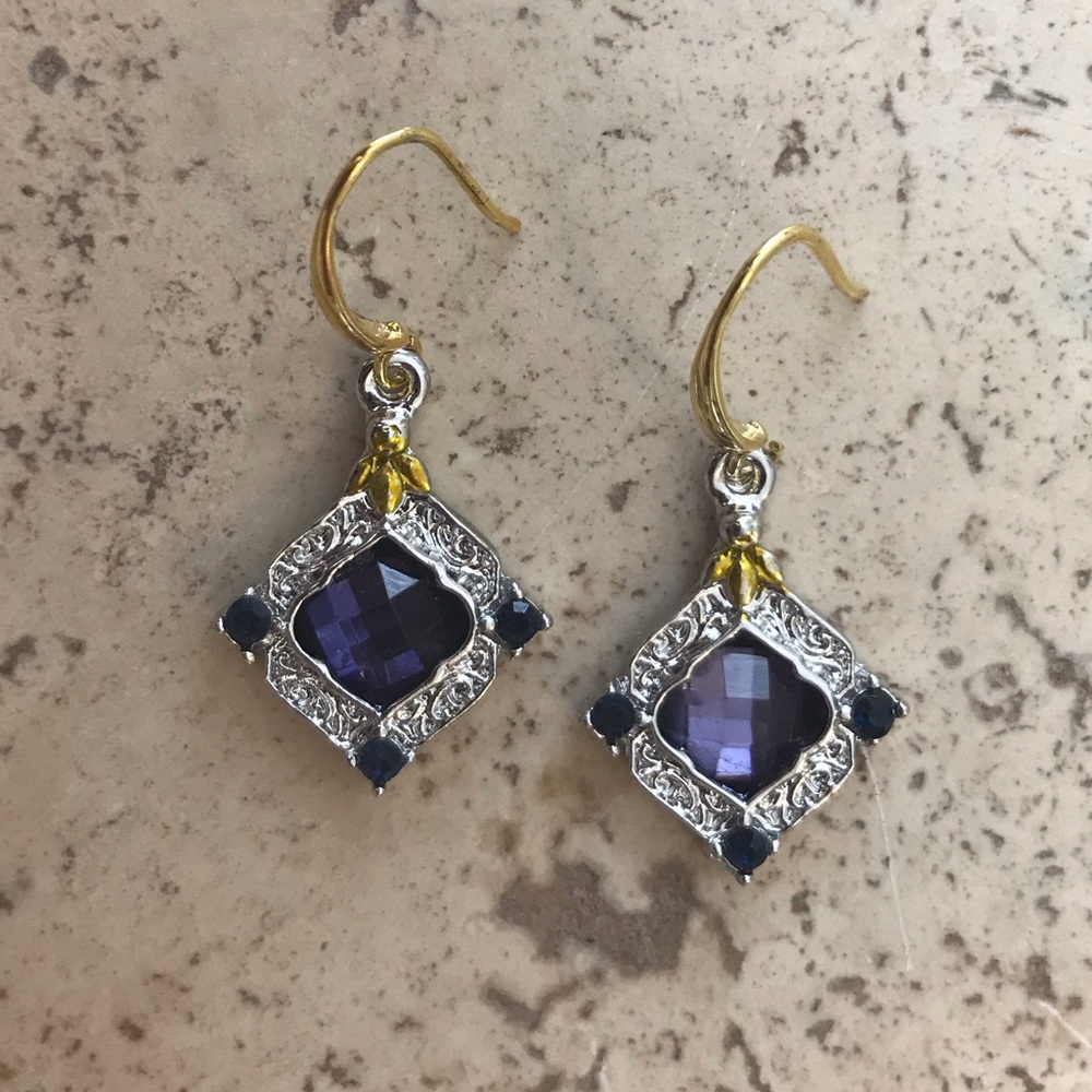 925 Silver, 14K Gold & Crystal Hook Earrings